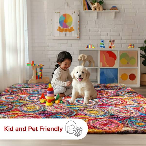 nuLOOM Kindra Circles Shag Multi 5 ft. x 8 ft. Area Rug OZXL02A
