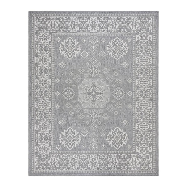 Gertmenian Ringley Gavin Gray 6 ft. x 9 ft. Oriental Medallion Indoor/Outdoor Area Rug