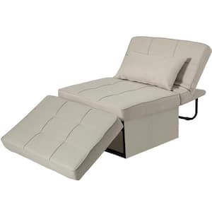 Folding Black Frame 1 Piece Metal Outdoor/Indoor Day Bed with Beige Cushions Medium 28 in. Width