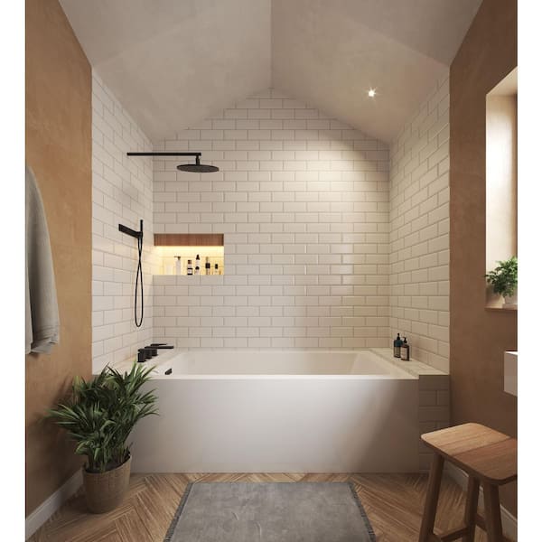 Grayley 66 in. L x 30 in. W Soaking Alcove Bathtub with Left Hand Drain in White with Matte Black Trim