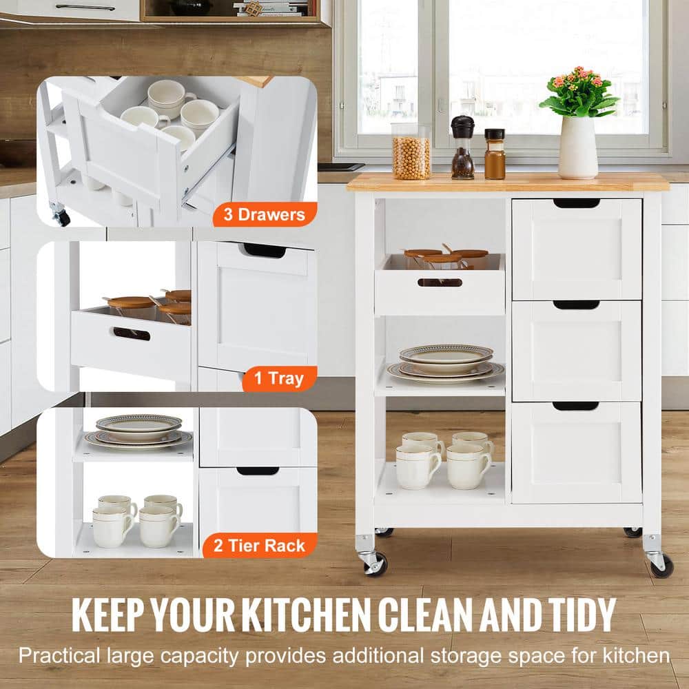 White Wood Kitchen Cart with Spice Rack and Storage