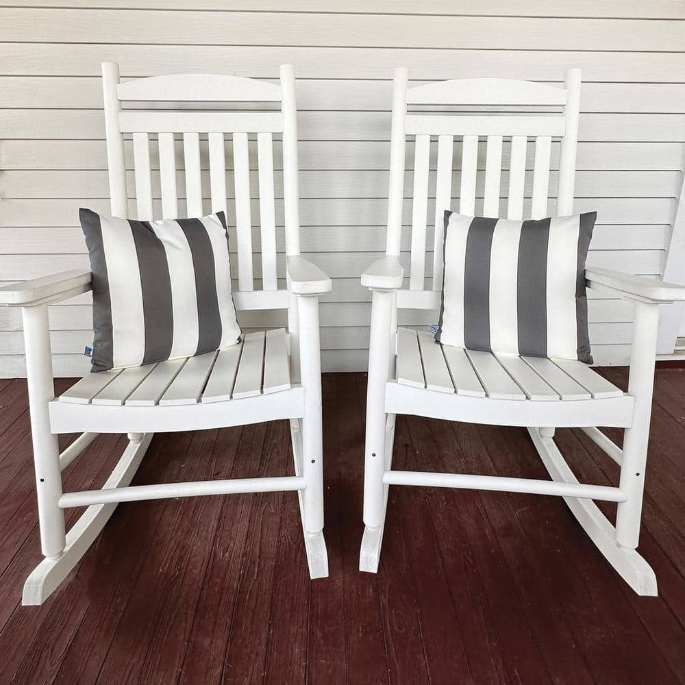 Navy and White Striped Square Outdoor Throw Pillow Set
