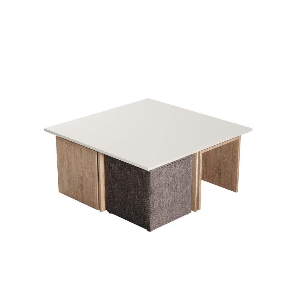 Haley Natural and Beige Nested Coffee Table with Ottoman Set