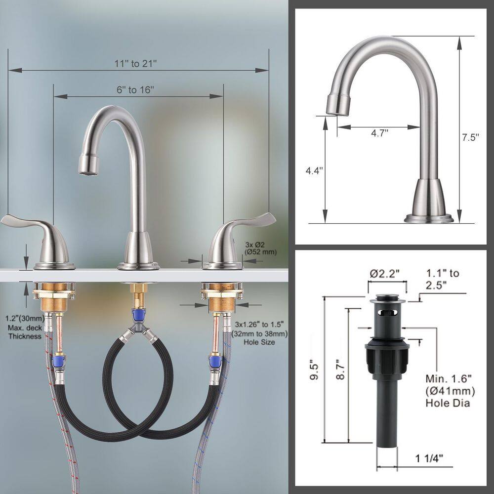 Brushed Nickel 8-Inch Widespread Double Handle Bathroom Faucet