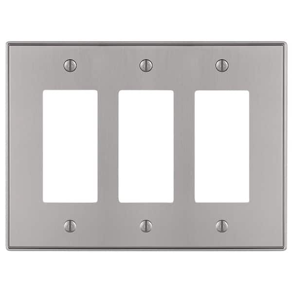 AMERELLE Ansley 3-Gang Brushed Nickel Decorator/Rocker Cast Metal Wall Plate