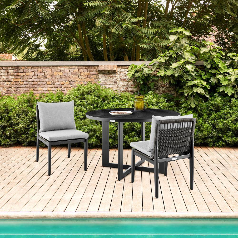 Cayman Gray Aluminum and Rattan Outdoor Dining Chairs with Cushions - Set of 2