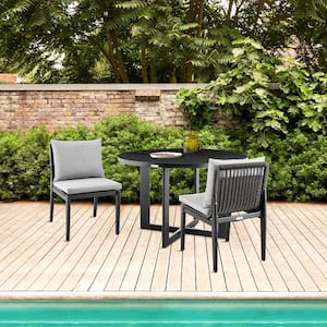 Cayman Stationary Outdoor Patio Dining Chair Set with Dark Gray Cushions (2-Pack)