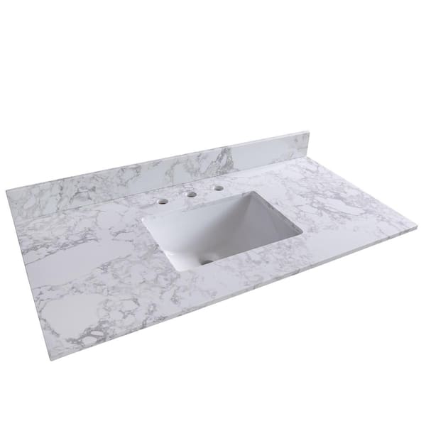 tunuo 43 in. W x 22 in. D Stone Vanity Top in Gray with White Ceramic Single Sink