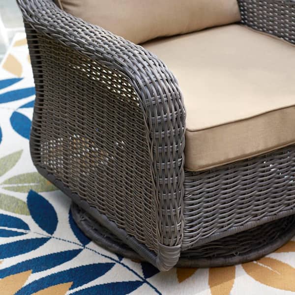 Hampton bay cambridge gray wicker outdoor discount patio swivel rocking chair with cushionguard cushions