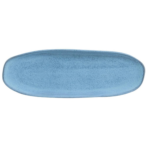 14.17 in. Breeze Light Blue Stoneware Shallow Oval Platter Large Organic (Set of 4)