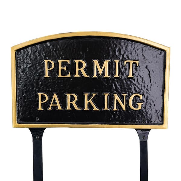 10 in. x 15 Standard Arch Permit Parking Statement Plaque Sign with Lawn Stakes - Black/Gold