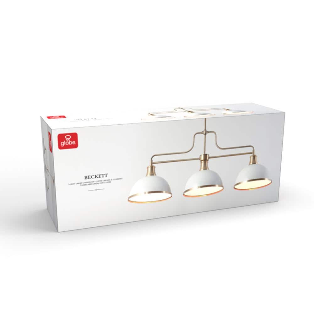 Matte White and Brass 3-Light Linear Chandelier