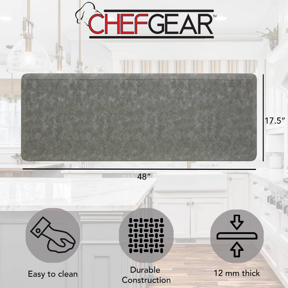 Gray Faux Leather Anti-Fatigue Kitchen Mat 17.5" x 48"