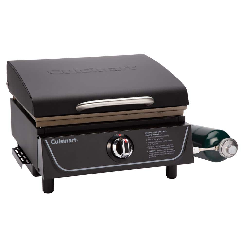 17" Black Stainless Steel Tabletop Gas Griddle with Hood