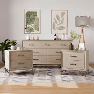 3-Piece Lena Oak 2-Drawer 27 in. W Nightstand and Dresser (Set of 2)