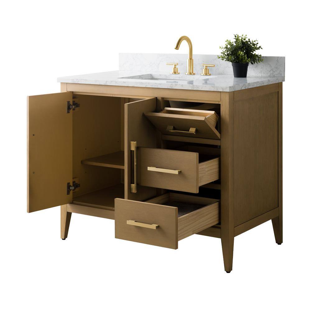 42'' Natural Oak Single Bathroom Vanity with Marble Top