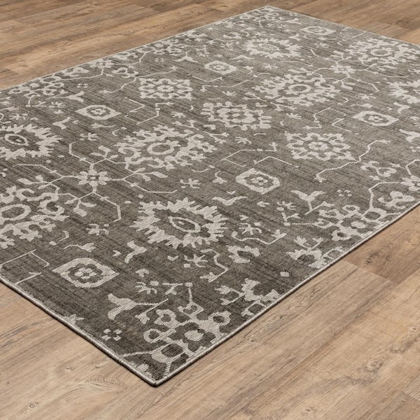 Imperial Gray/Ivory 2 ft. x 8 ft. Old World-Inspired Borderless Oriental Floral Polyester Indoor Runner Area Rug