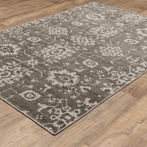 Imperial Gray/Ivory 4 ft. x 6 ft. Persian-Inspired Borderless Oriental Floral Polyester Indoor Area Rug