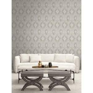 Medallion Gray and Off-White Paper Strippable Wallpaper Roll (Covers 60.75 sq. ft.)