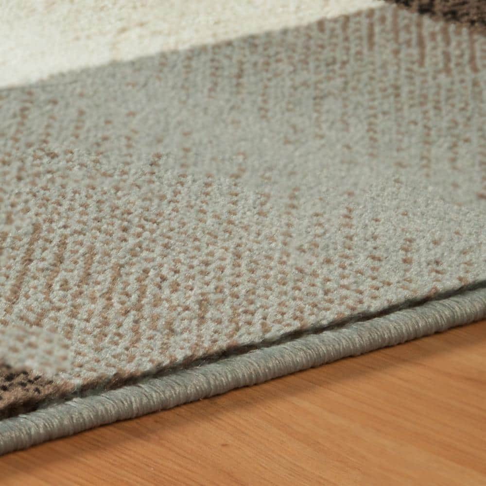 Beige and Blue Geometric Medium Pile Area Rug
