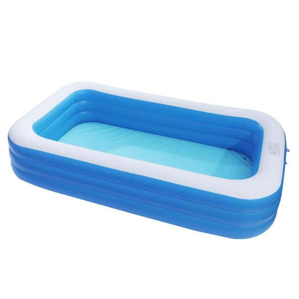 Afoxsos 10 ft. x 6 ft. Rectangular Inflatable Swimming Pool, Above Ground PVC Outdoor Pool, Blue