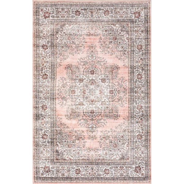 nuLOOM Cia Floral Spill-Proof Machine Washable Pink 5 ft. x 8 ft. Area Rug
