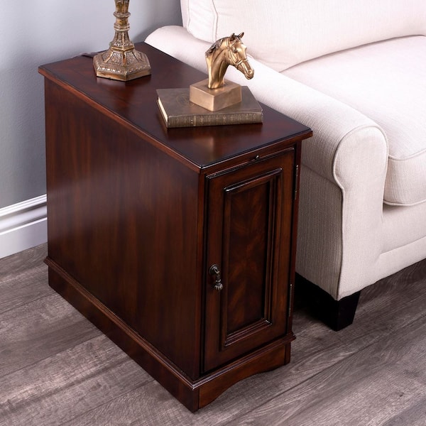 Harling 12 in. W Dark Brown Rectangular Wood 1 Door Side Table with Pull-Out Tray