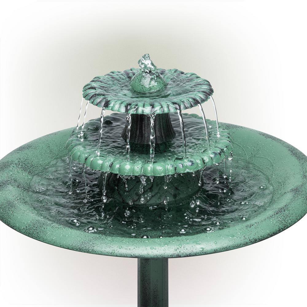 Green 3-Tier Pedestal Water Fountain Bird Bath