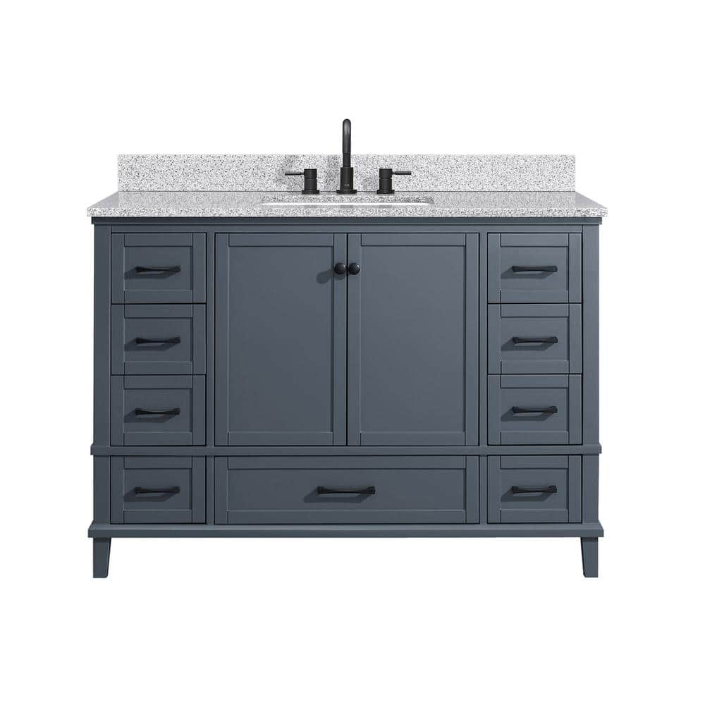 Merryfield 49 in. Single Sink Dark Blue-Gray Bath Vanity with Gray Granite 