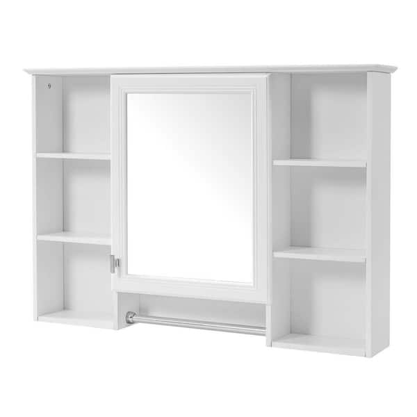 41 in. W x 28.7 in. H Rectangular White Bathroom Storage Medicine Cabinet with Mirror, Adjustable Shelves, Towel Bar