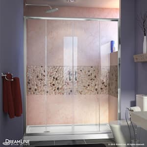 Visions 60 in. W x 30 in. D x 74-3/4 in. H Semi-Frameless Shower Door in Chrome with White Base Left Drain