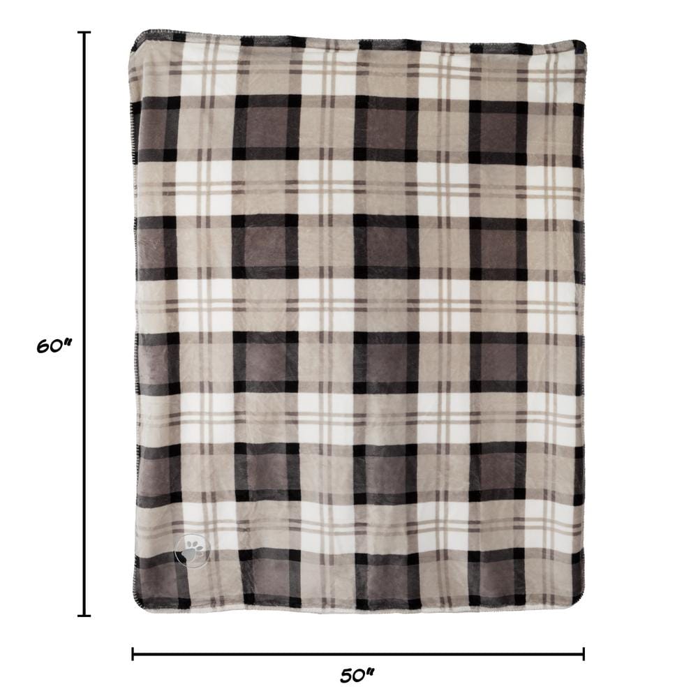 Large Gray Plaid Waterproof Reversible Pet Blanket