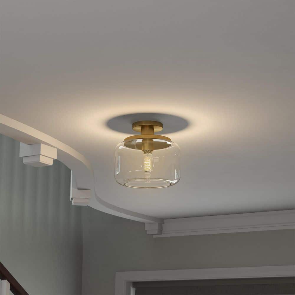 Tatum 11" Brushed Brass & Clear Glass Semi-Flush Mount Ceiling Light