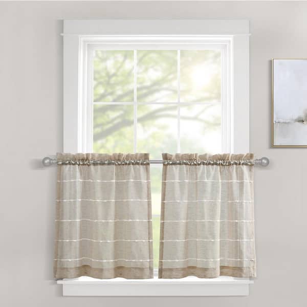 HOMEBOUTIQUE Farmhouse Textured Sheer Kitchen Tiers Neutral 58x36+1.5 Set (Each 29x36+1.5)