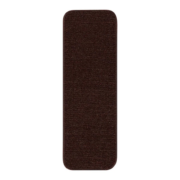 Beverly Rug Print Solid Brown 26 in. x 8.5 in. Non-Slip Rubber Back Stair Tread Cover (Set of 8)