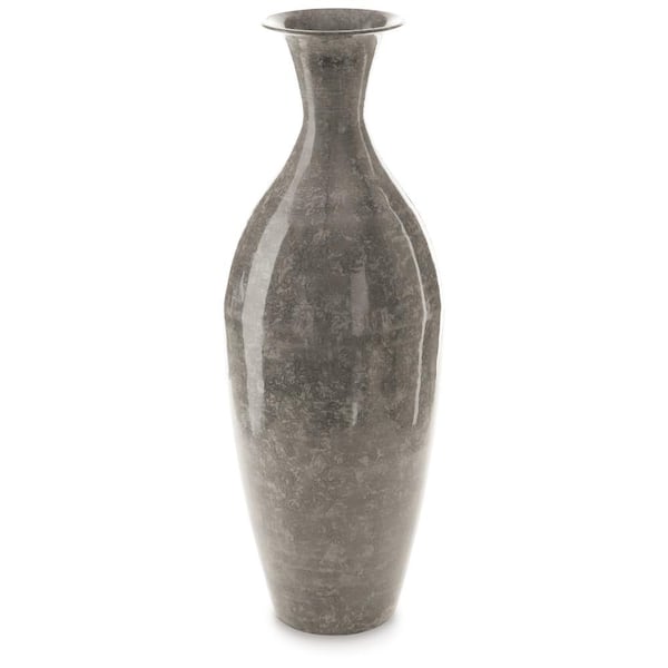 Benjara Lery 20.13 in. Gray Metal Round Decorative Vase