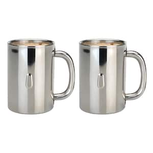 Straight Line 12.8 oz. Silver Stainless Steel Coffee Beverage Mug (Set of 2)