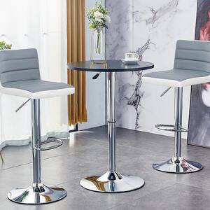Set of 2-Bar Stools Adjustable Barstool PU Leather Swivel Pub Chairs in Gray