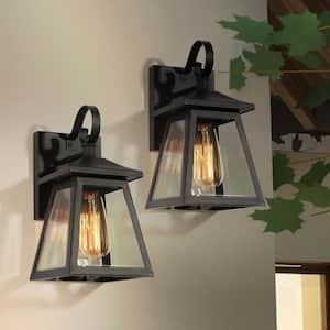 Farmhouse Black Outdoor Wall Sconce, 1-Light Modern Outdoor Lantern Sconce Light with Clear Glass Shade (2-Pack)