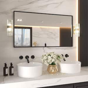 55 in. W x 30 in. H Rectangular Framed French Cleat Wall Mounted Tempered Glass Bathroom Vanity Mirror in Matte Black