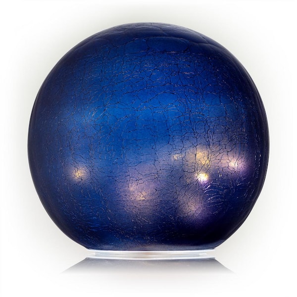 Alpine Corporation 7 in. Dia Indoor/Outdoor Glass Gazing Globe Yard Decoration with LED Lights, Blue