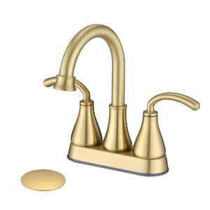 4 in. centerset Double-Handles 360 Swivel Spout Bathroom Faucet Combo Kit with Drain Assembly in Brushed Gold