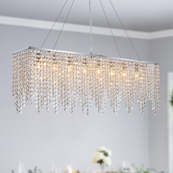 WDETR 47 in. 10-Light Chrome Modern Crystal Chandelier for Dining Room and Living Room