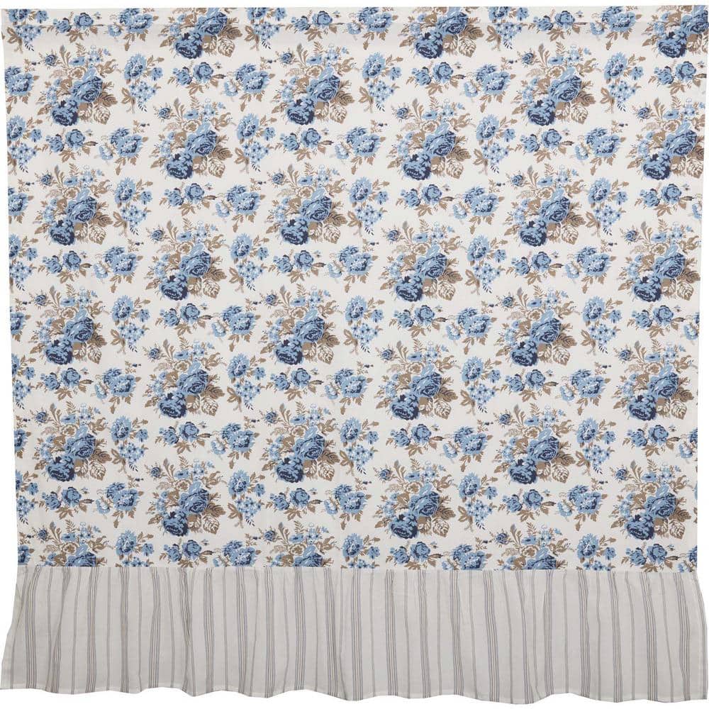 Annie Blue Floral Ruffled Cotton Shower Curtain 72x72