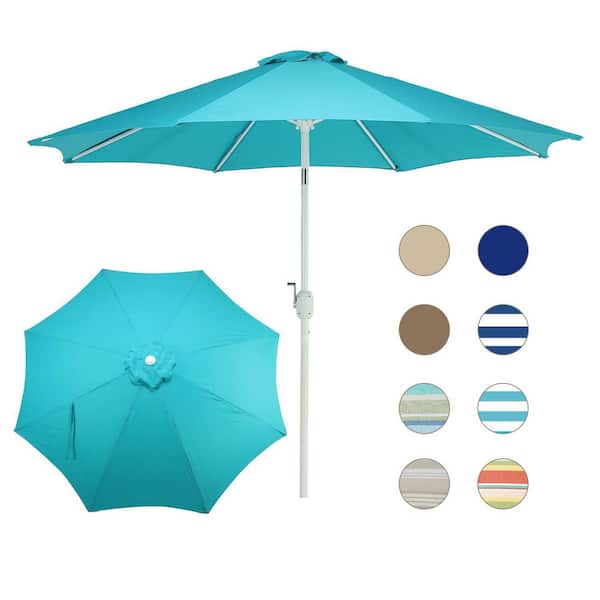 Aoodor 9 ft. Aluminum Market Patio Umbrella with Crank and Tilt in Light Blue
