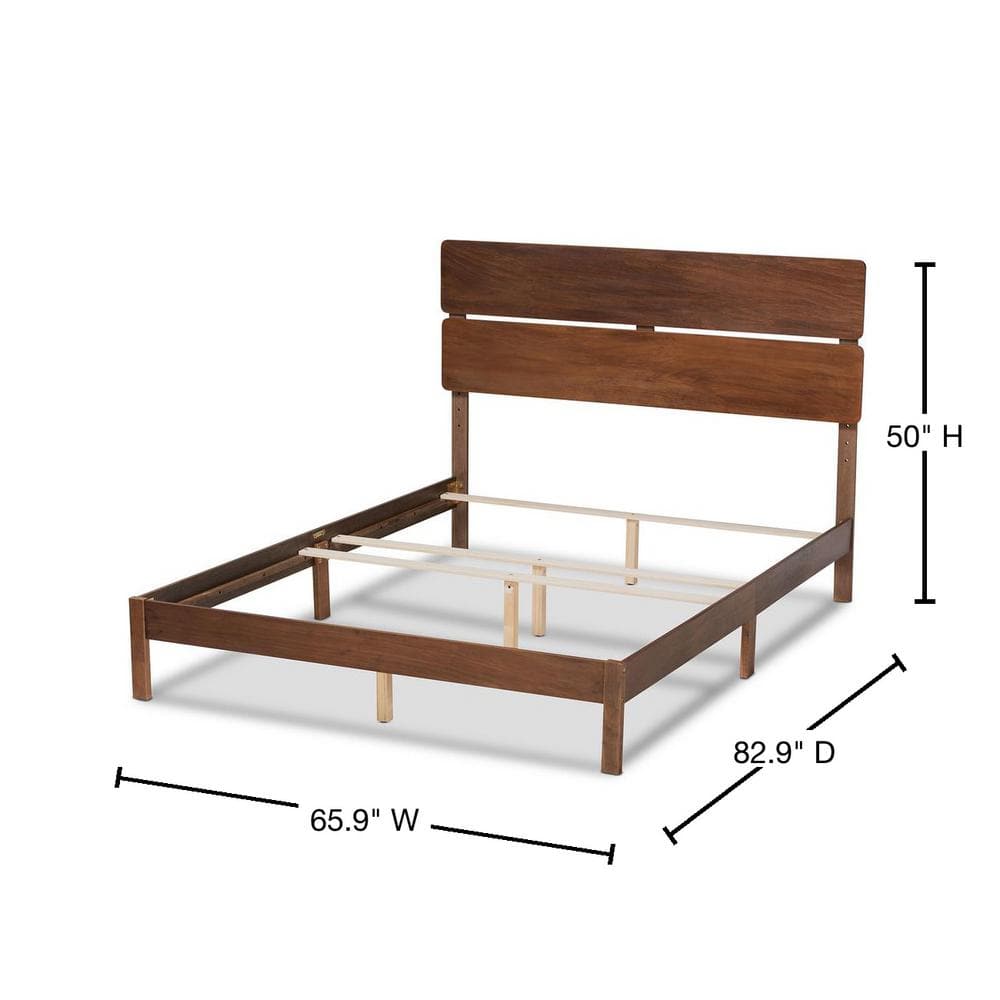 Anthony Walnut Queen Wood Panel Bed with Slatted Headboard