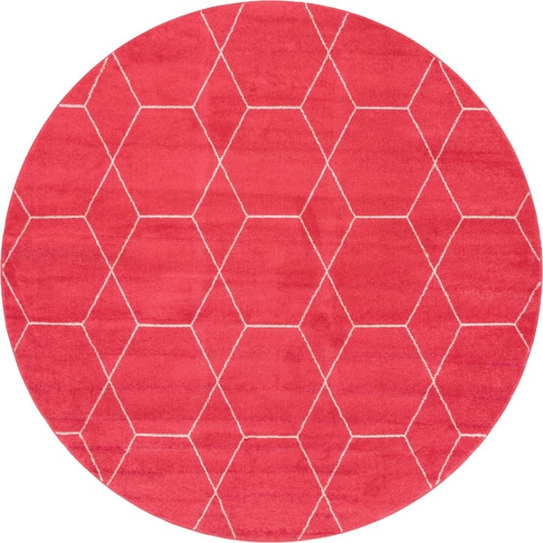 StyleWell Trellis Frieze Pink/Ivory 8 ft. x 8 ft. Round Geometric Area Rug