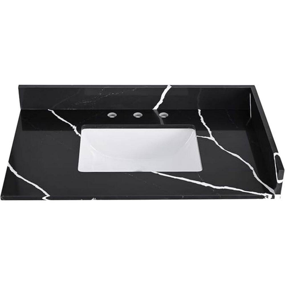 Fyui 42 in. W x 22 in. D Engineered Stone Vanity Top Rectangular Single Sink White Sink Bathroom Vanity Top in Black price history on PriceWatchPro