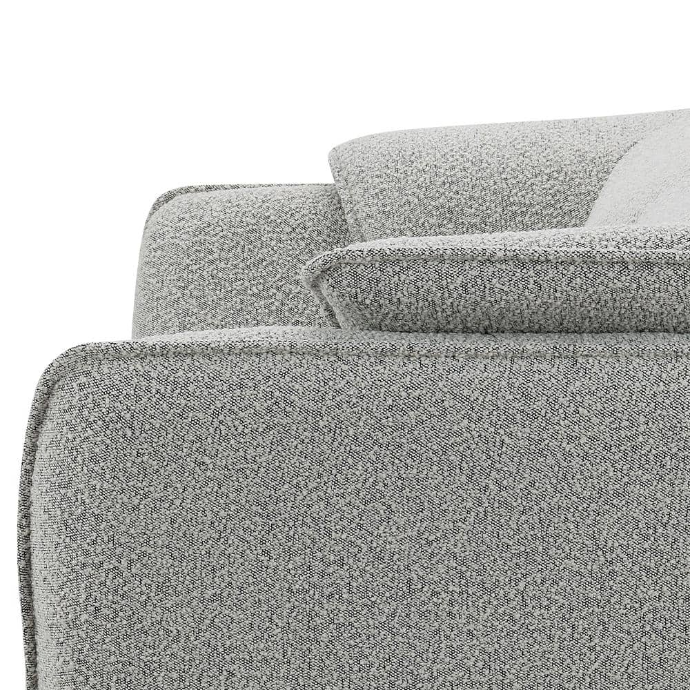 Light Gray Boucle Fabric and Wood Loveseat with Flared Arms