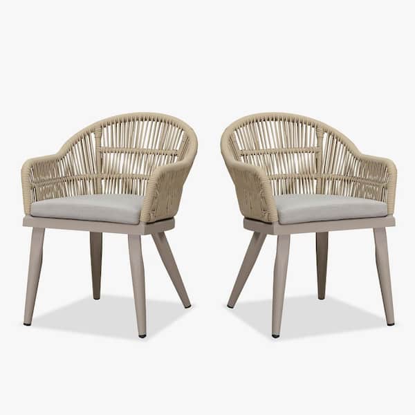PURPLE LEAF Patio Dining Chairs Set of 2 with Outdoor Aluminium All-Weather Rattan for Garden Yard Indoor，with Cushion，Champagne